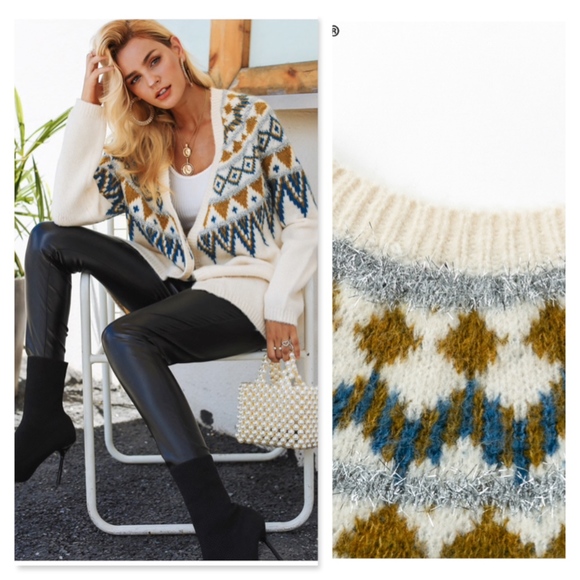 Tinsel Embellished Aztac Knit Open Cardigan - Picture 4 of 8